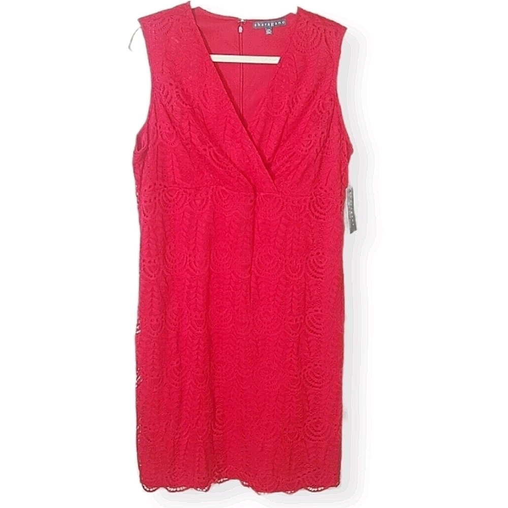 Sharagano Red Lace Sleeveless Sheath Dress Size 14